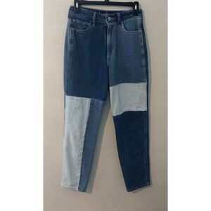 Hollister Ultra High Rise Mom Jeans Womens 1R W25 L27 Patchwork Denim Blue